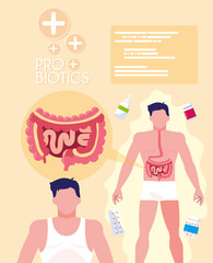 bodies of man with medicines probiotics