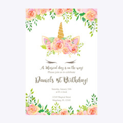 Cute unicorn graphics with flower wreath
