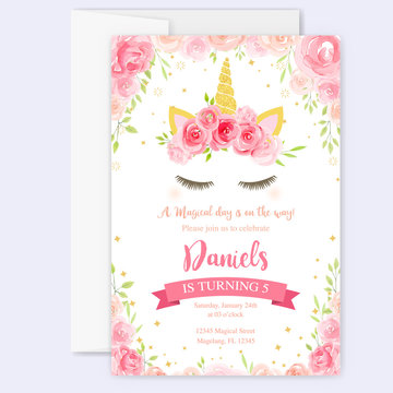 Cute unicorn graphics with flower wreath
