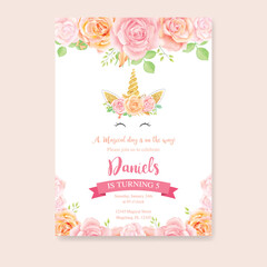 Cute unicorn graphics with flower wreath © lukasdedi