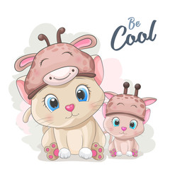 Cute cartoon cat in a girrafe hat