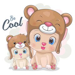 Cute cartoon cat in a bear hat