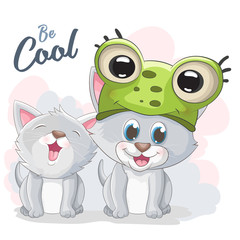 Cute cartoon cat in a frog hat