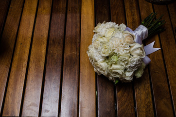 Wedding flower bouquet, bridal flower arrangement, accessories for the bride on her wedding day.