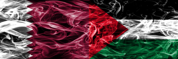 Qatar vs Palestine, Palestinian smoke flags placed side by side. United Arab Emirates. UAE.