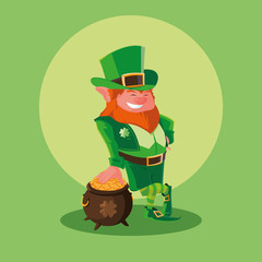 comic leprechaun and cauldron with coins