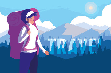 Obraz premium landscape mountainous with traveler