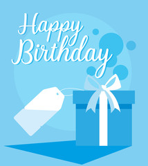 happy birthday card with gift box and tag