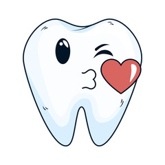 comic tooth with heart kawaii character