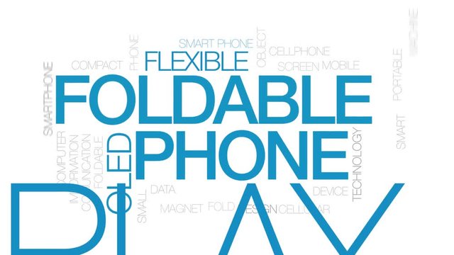 Foldable phone animated word cloud. Kinetic typography.