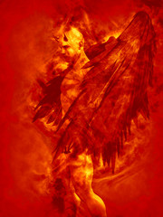 Illustration of the devil character in fire