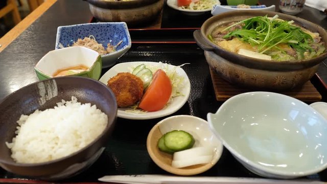 Japanese cuisine: Chanko nabe set, filmed in 4K