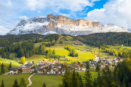 Beautiful view of Alta Badia Village in Trentino-Alto Adige - Dolomites - Italy