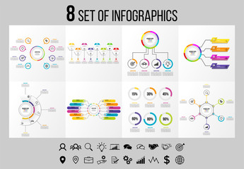 Set Of 8 Infographics Elements Vector Design Template. Business Data Visualization Infographics Timeline with Marketing Icons most useful can be used for workflow, presentation, diagrams, reports