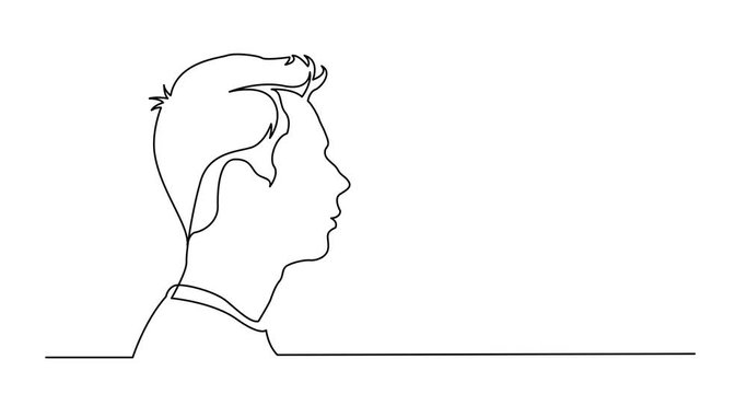 Self drawing line animation of profile portrait of college student