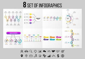 Set Of 8 Infographics Elements Vector Design Template. Business Data Visualization Infographics Timeline with Marketing Icons most useful can be used for workflow, presentation, diagrams, reports