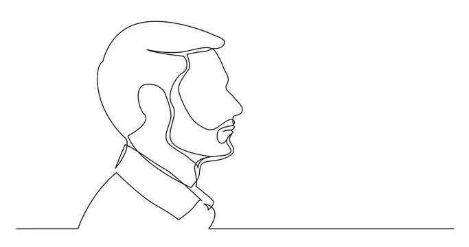 Self drawing line animation of profile portrait of bearded man with business haircut