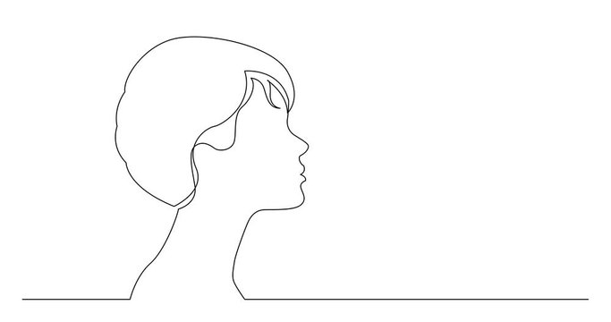 Self drawing line animation of profile portrait of young elegant style woman