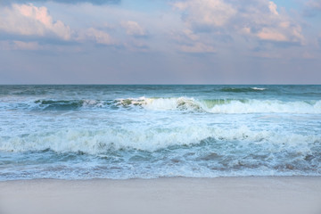 Beautiful pastel sunset sky with cloudscape over the Songkhla sea.