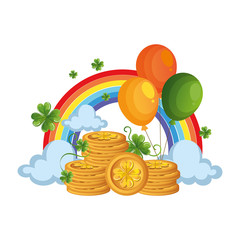 coins pile with balloons helium and rainbow