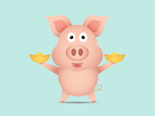 cute pig with gold