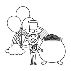 leprechaun with cauldron and rainbow