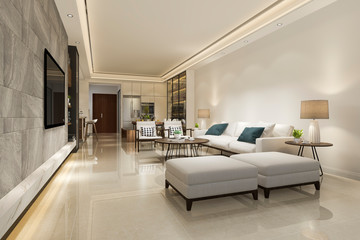3d rendering white minimal kitchen with luxury decoration