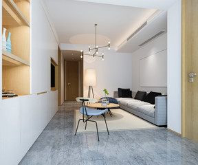3d rendering loft luxury living room with bookshelf