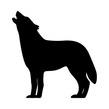 Vector black silhouette of a howling wolf