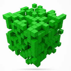 Fototapeta premium big cubic data block. made with smaller green cubes. 3d pixel style vector illustration.