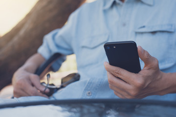 Hipster using smartphone