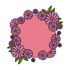circular frame with flowers and leafs