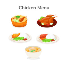 Set of Chicken Menu Cuisine From Various Types of Regions Vector Illustration
