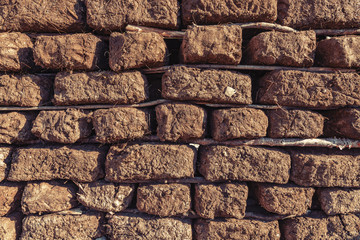 Dried blocks of manure, used for construction and for room heating
