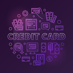 Fototapeta na wymiar Credit Card vector colorful round outline modern illustration on dark background
