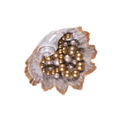 decorative seashell with pearls on a white isolated background