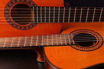 Obraz na płótnie Canvas Two acoustic guitars. Close-up
