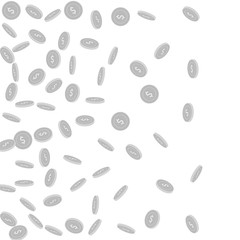 American dollar coins falling. Scattered black and