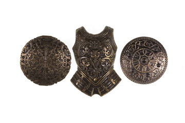 knight armor and shield on white isolated background