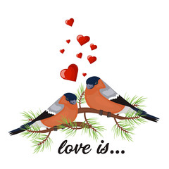 Two birds in love Valentine s day postcard. Free space for text message.