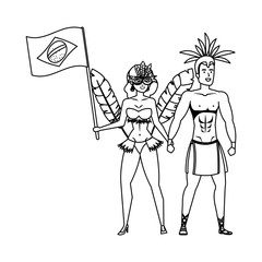 brazilian dancers couple waving flag character