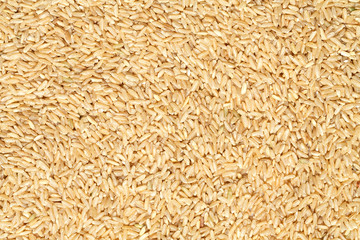 Organic brown rice texture background, top view.