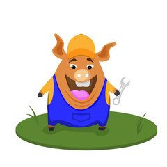 Funny pig Builder. Profession Builder, cartoon, funny pig