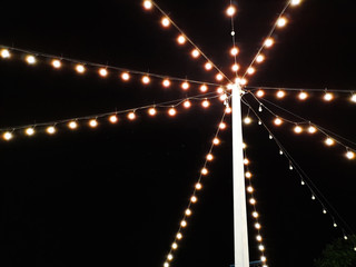 Fototapeta na wymiar Bright light bulbs at night life city.