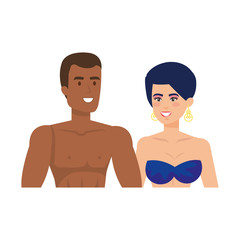 couple lovers with swimsuit characters