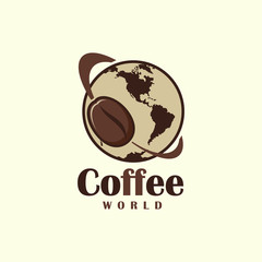 Coffee bean symbol flying around the Earth