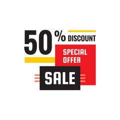 Sale 50% discount special offer - promotion vector banner. Concept decorative geometric layout. Abstract graphic design creative poster. 