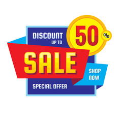 Sale - discount up to 50% concept vector banner. Special offer creative geometric promotion poster. Shop now. Abstract composition. Graphic design element. 