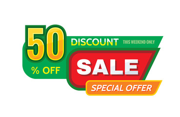 Sale - concept banner vector illustration in origami style. 50% off discount special offer creative layout. Graphic design element.