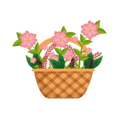 cute basket straw with floral decoration